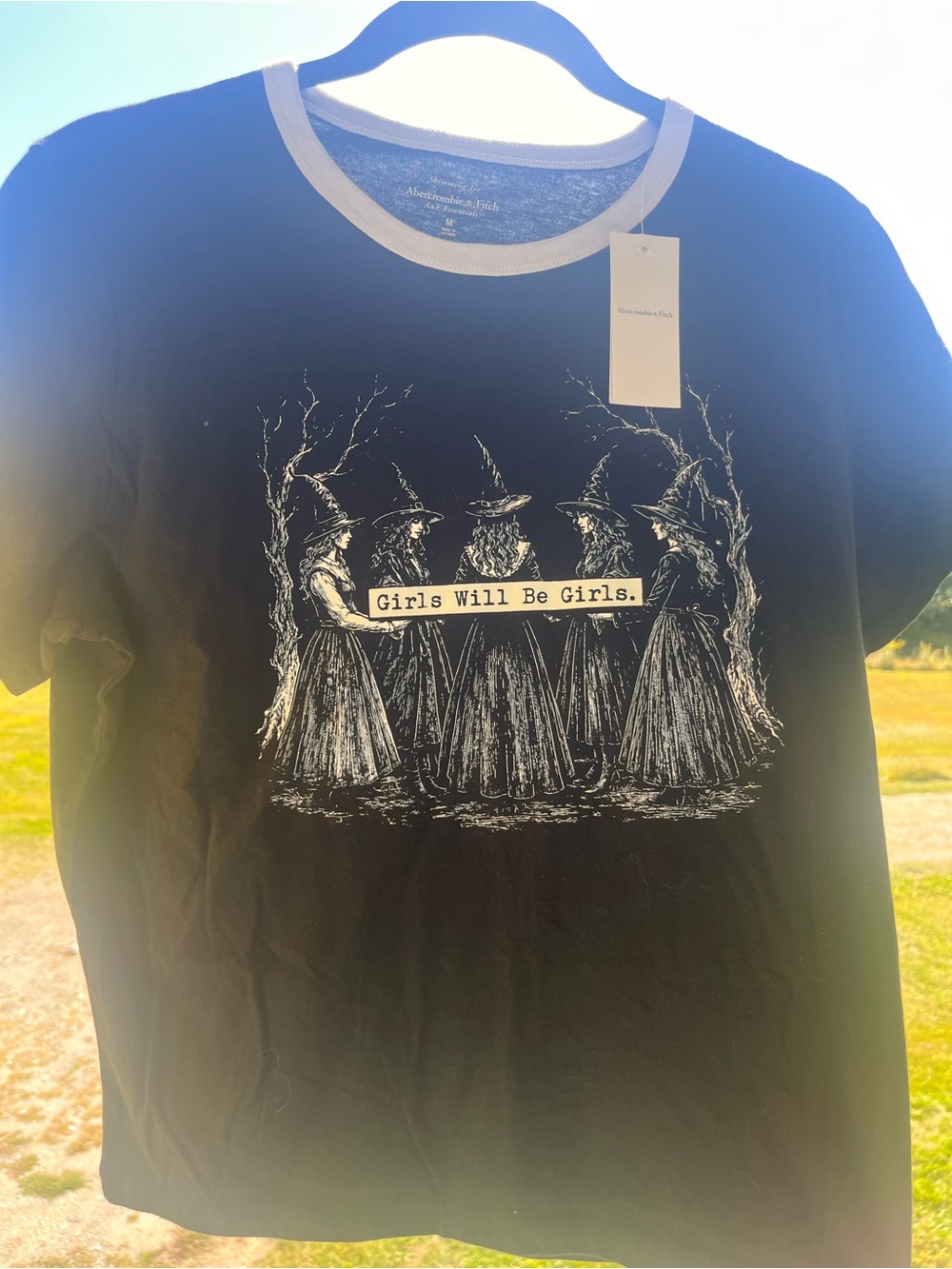 Abercrombie & Fitch Black Ringer Tee with White Witch Illustration
